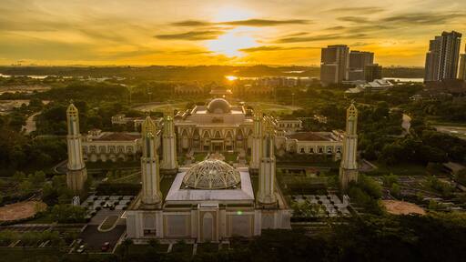 Beautiful sunrise at The Kota Iskandar Mosque located at Kota Iskandar, Iskandar Puteri, a Johor State Administrative Centre at Johor Bahru District, Johor, Malaysia