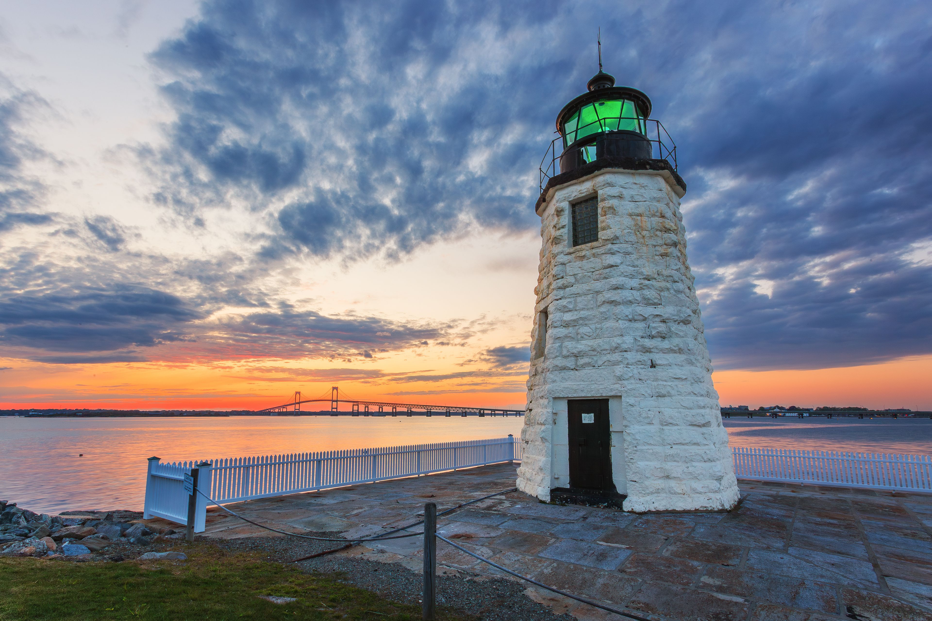 Goat Island Lighthouse in Narragansett Bay, Newport, Rhode Island RI, USA.