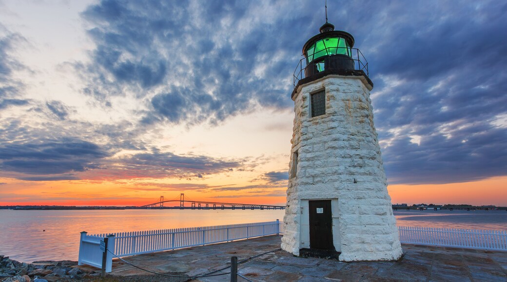 Goat Island Lighthouse in Narragansett Bay, Newport, Rhode Island RI, USA.