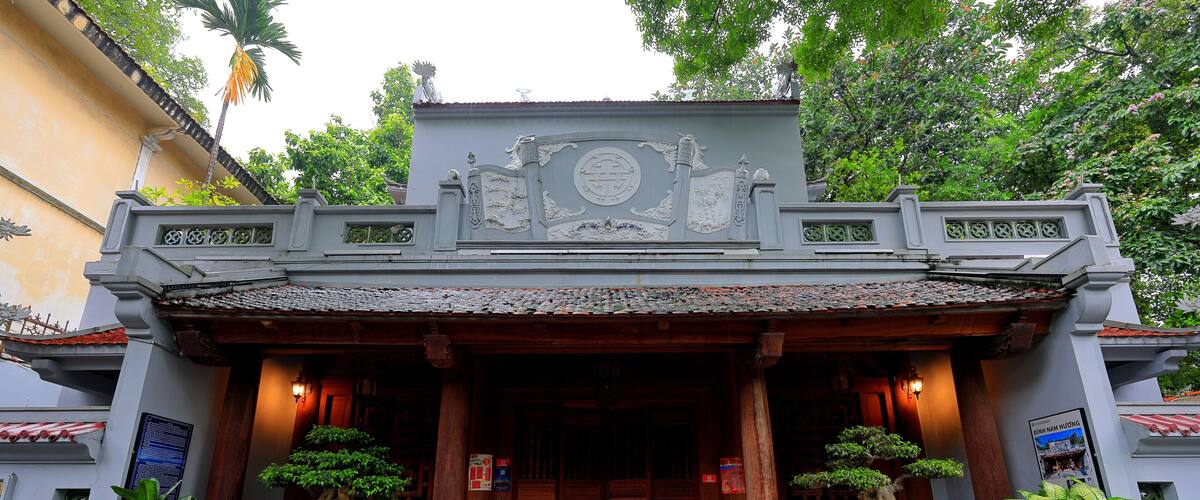 Historical yellow buildings of French Colonial style at Ha Noi Vietnam