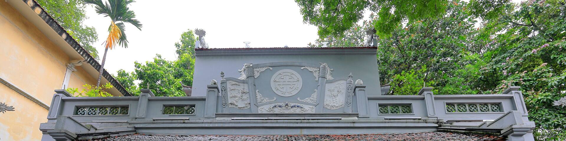 Historical yellow buildings of French Colonial style at Ha Noi Vietnam