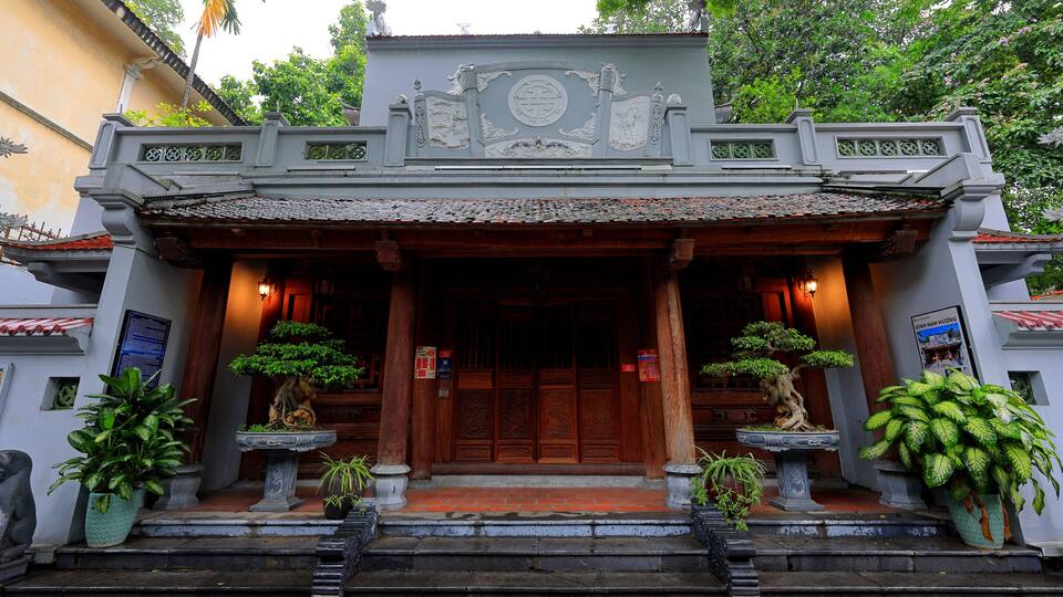Historical yellow buildings of French Colonial style at Ha Noi Vietnam