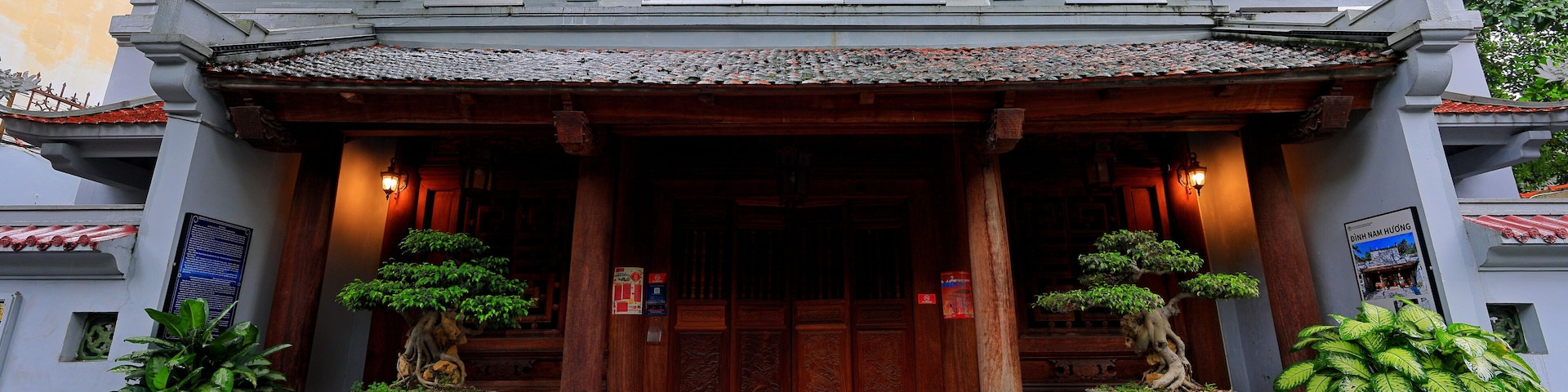 Historical yellow buildings of French Colonial style at Ha Noi Vietnam
