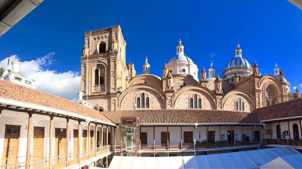 The old cathedral taken from the shopping mall beside it