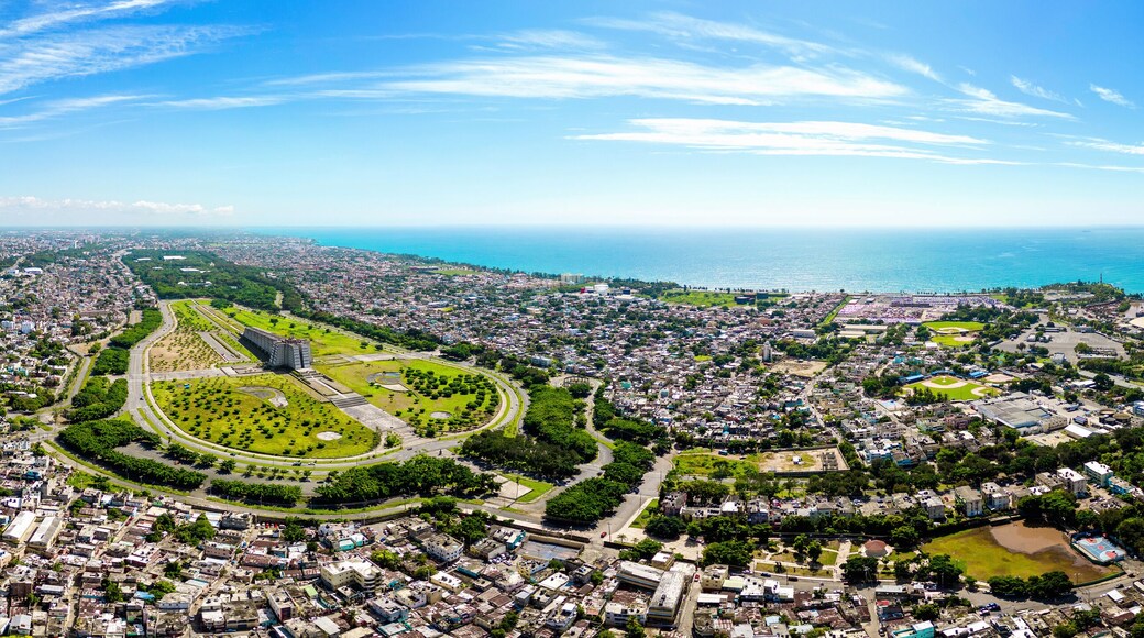 Aerial panoramic view of the Columbus Lighthouse, Santo Domingo, Dominican Republic. Historical tourist attraction