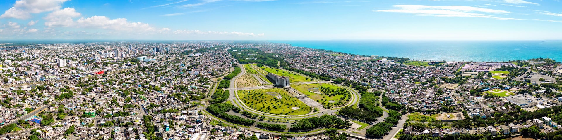 Aerial panoramic view of the Columbus Lighthouse, Santo Domingo, Dominican Republic. Historical tourist attraction
