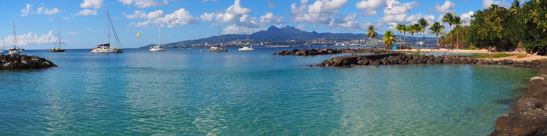 Panoramic view of Pointe du Bout beach near the village of Trois-Ilets in Martinique. FWI