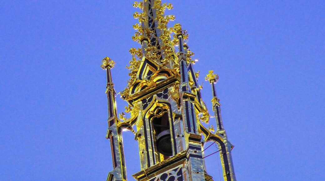 Glittering bell tower in Town Hall at Basel.