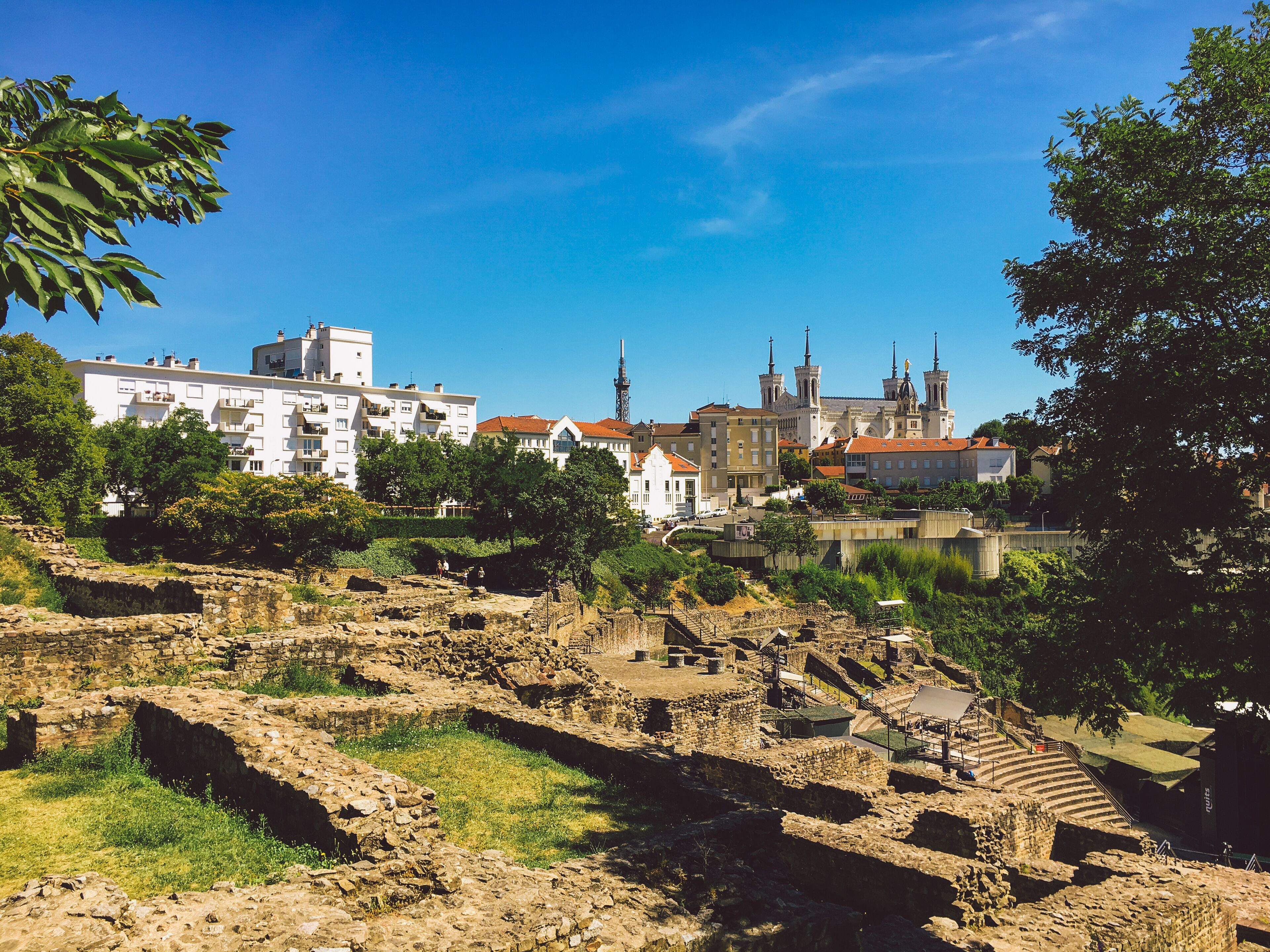 Lyon, France. View of the archaeological zone of the antique period on the hill Fourviere.