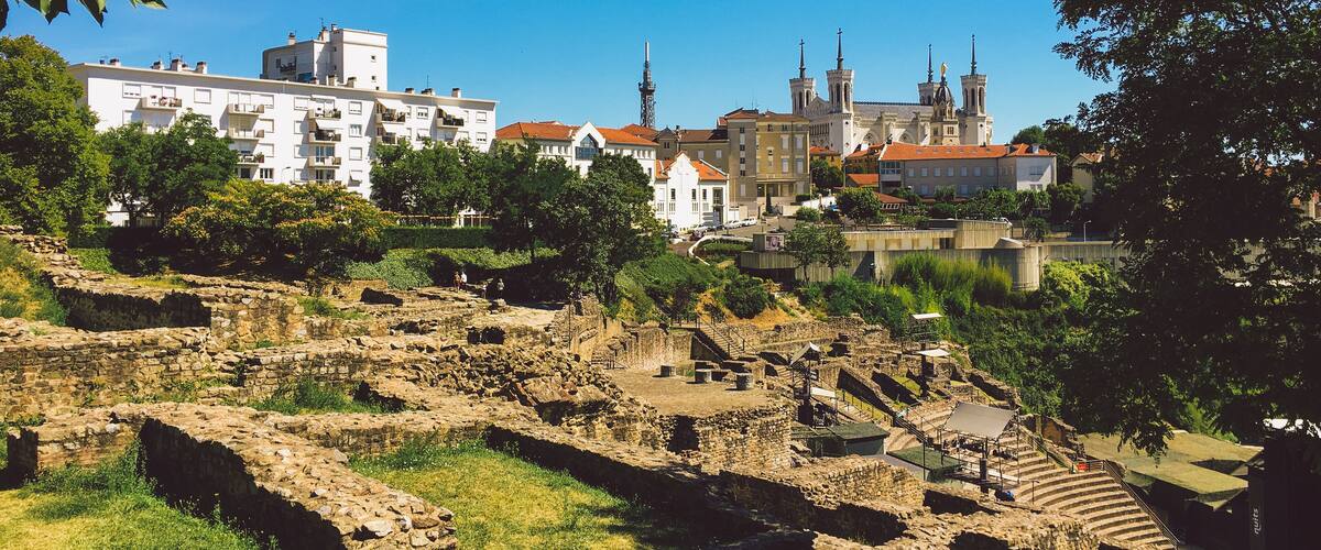 Lyon, France. View of the archaeological zone of the antique period on the hill Fourviere.