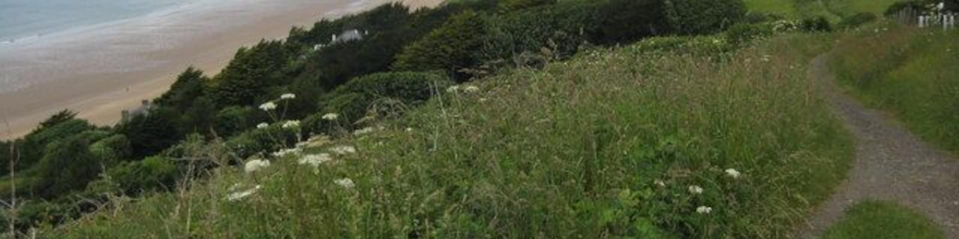 South West Coast Path at Putsborough View across Putsborough Sand and Woolacombe Sand towards Woolacombe and Morte Pint from the South West Coast Path at Putsborough.