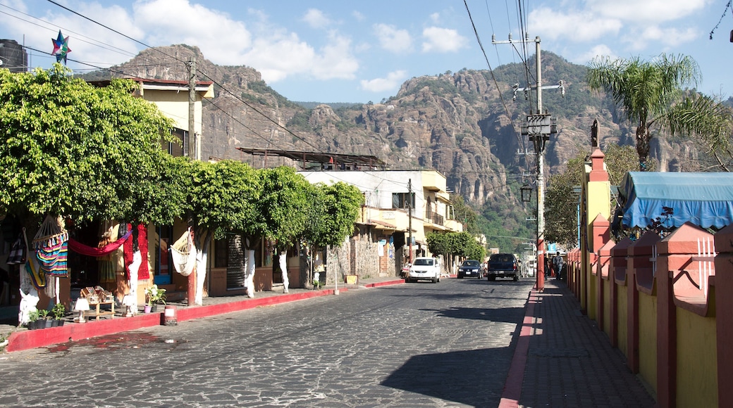 A cobblestone street in Tepoztlan, Morelos, Mexico.