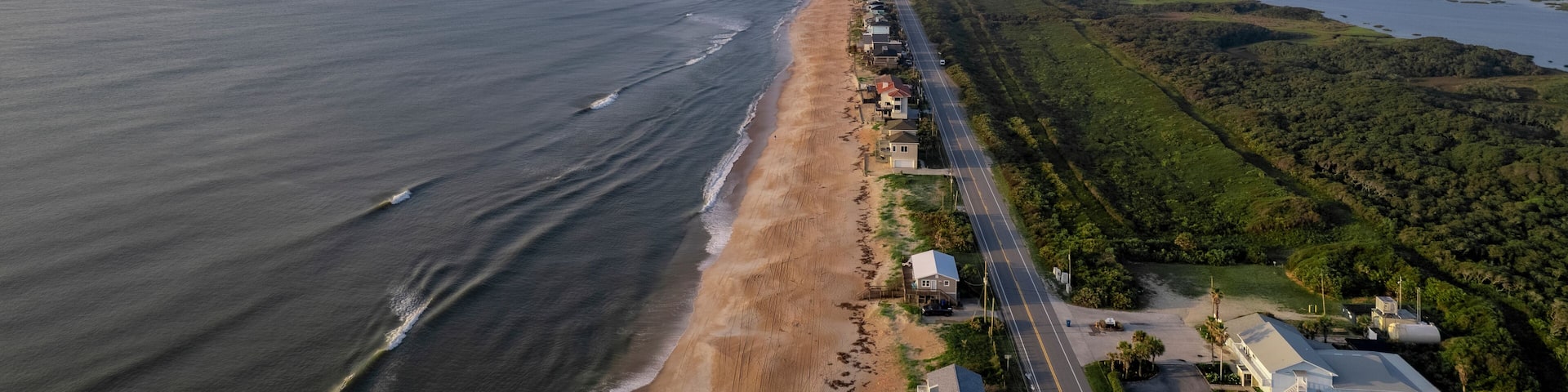 Aerial view of beautiful sandy beach and blue ocean, Ponte Vedra Beach, Florida, United States.