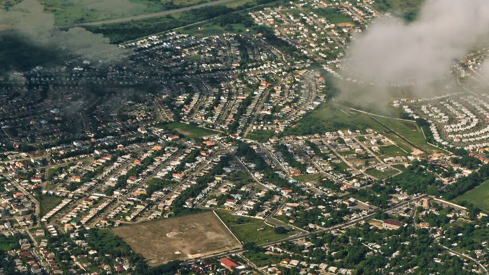 Aerial Bird's eye view of Jamaica parish of Saint Catherine or St. Catherine