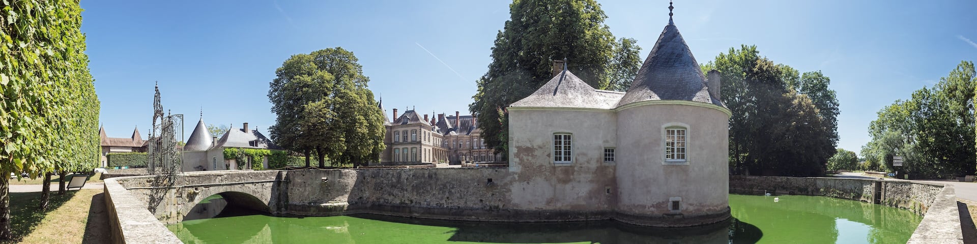 Panoramic view of the Chateau de Haroue with its moat nicknamed Chambord of Lorraine