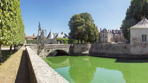 Panoramic view of the Chateau de Haroue with its moat nicknamed Chambord of Lorraine