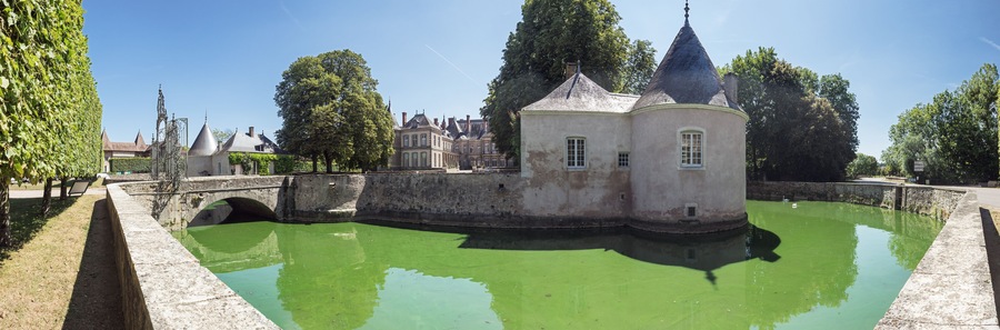 Panoramic view of the Chateau de Haroue with its moat nicknamed Chambord of Lorraine