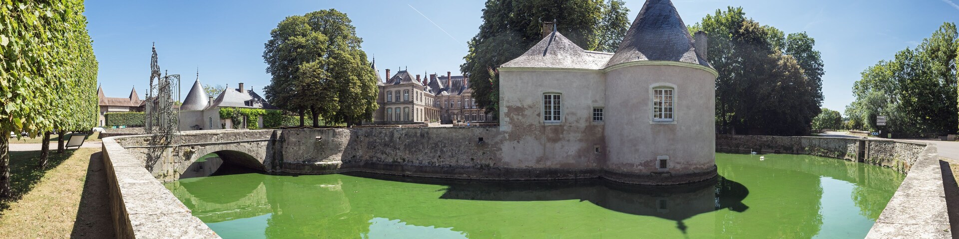 Panoramic view of the Chateau de Haroue with its moat nicknamed Chambord of Lorraine