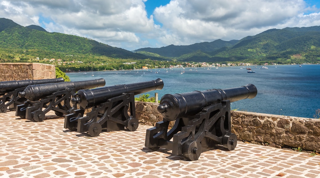 A row of cannons at Fort Shirley in Cabrits National Park near Portsmouth on the Caribbean island nation of Dominica