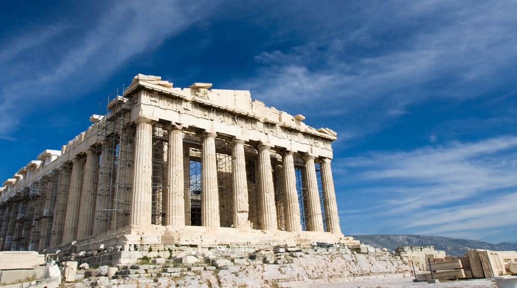 Ancient Parthenon in Acropolis Athens Greece on blue sky backgro