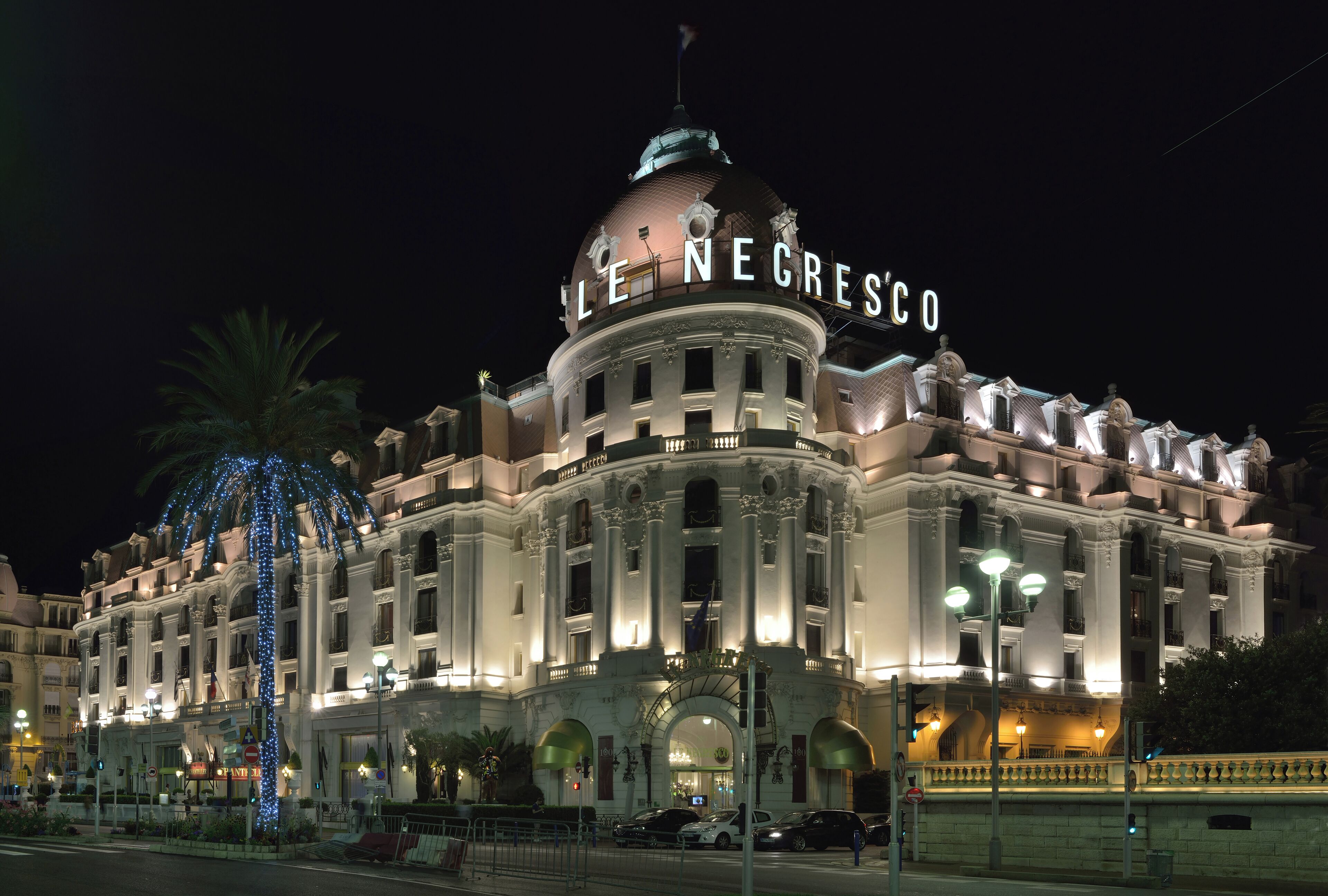Hotel Negresco by night in Nizza in France