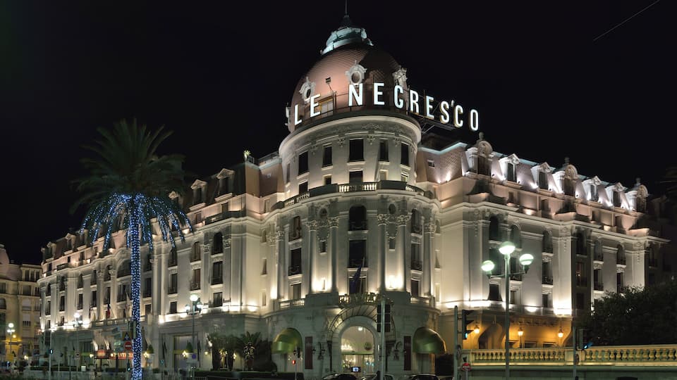 Hotel Negresco by night in Nizza in France
