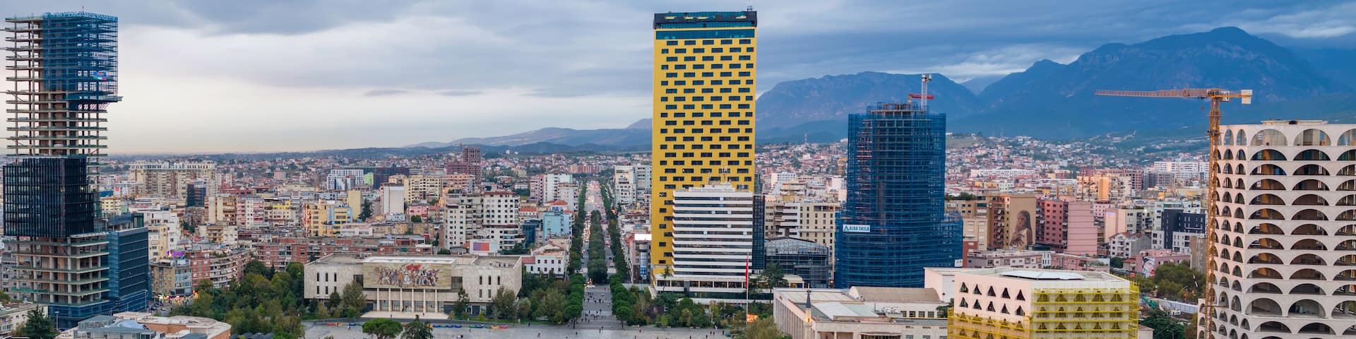 Aerial image of Tirana Skyline photographed from a distance