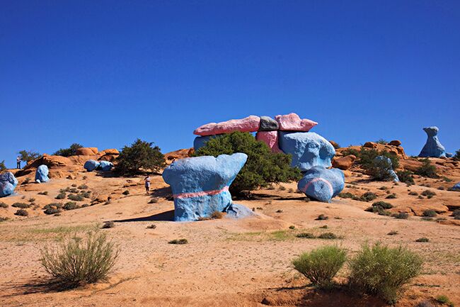 4 km outside of Tafraoute, the Belgian painter Jean Veran have made his stunning art project. The painted stone formations come as a surprise to you and are a contrast to the landscapes own golden red colors. Jean Veran helps you to experience the beauty of the landscape in a new, and for my part, stronger way. Some places the whole mountain is painted in blue. My personal opinion is that his artistic expression is strongest when he is limited to only paint single stones and restricted areas. Restricting himself makes the art more obviously and the contrast to nature is more exciting. Read more at: http://www.travelwithallsenses.com/land-art-tafraoute-morocco/