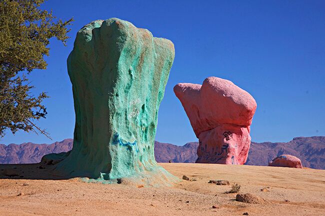 4 km outside of Tafraoute, the Belgian painter Jean Veran have made his stunning art project. The painted stone formations come as a surprise to you and are a contrast to the landscapes own golden red colors. Jean Veran helps you to experience the beauty of the landscape in a new, and for my part, stronger way. Some places the whole mountain is painted in blue. My personal opinion is that his artistic expression is strongest when he is limited to only paint single stones and restricted areas. Restricting himself makes the art more obviously and the contrast to nature is more exciting. Read more at: http://www.travelwithallsenses.com/land-art-tafraoute-morocco/