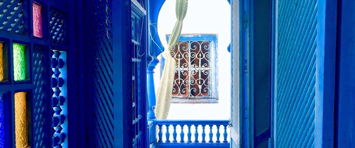 The window in the white and blue city.