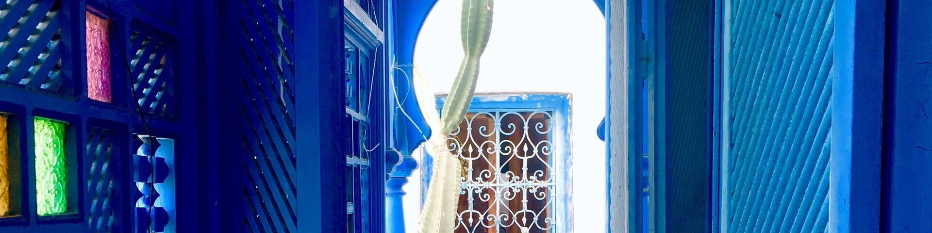 The window in the white and blue city.