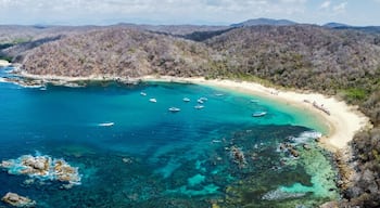 4k aerial panoramic view of huatulco oaxaca mexico beach summer spring national park sea landscape la india beach