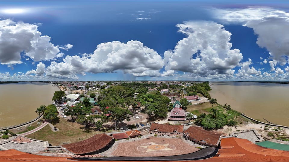 360 aerial photo taken with drone of Fort Zeelandia in Paramaribo, Suriname