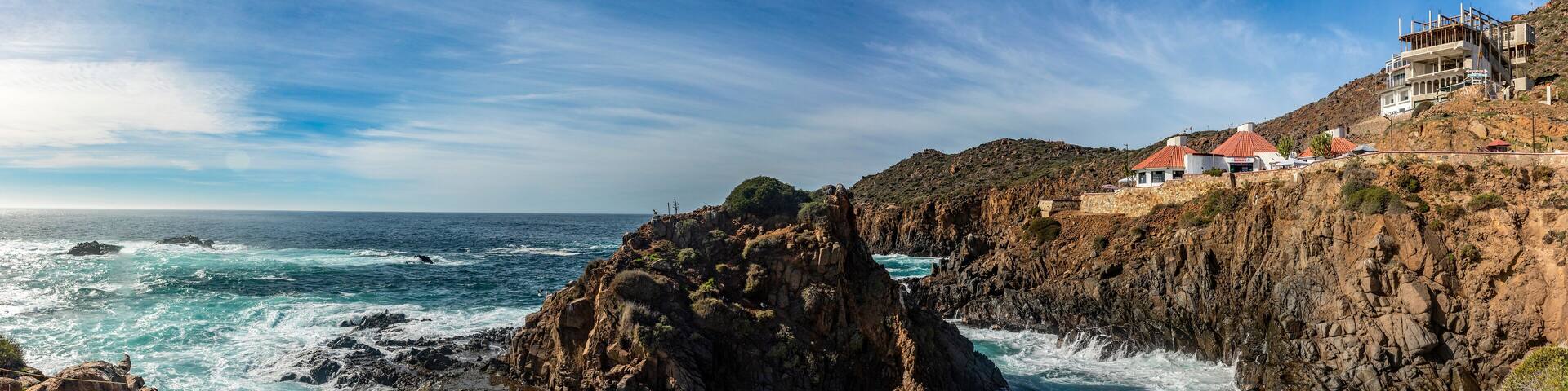 Panoramic of the cliff where the bufadora is, which is a geyser that is the show and public spectacle of the Mexican town of Ensenada, in Baja California, Mexico.