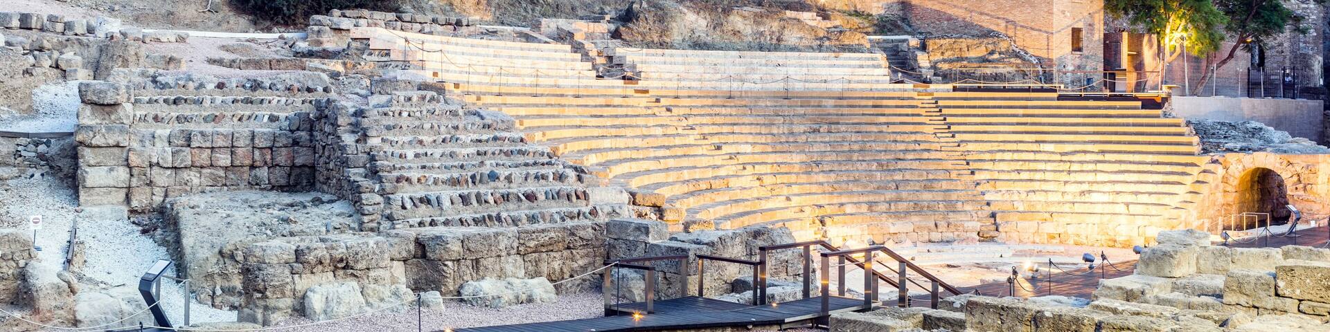 Roman theater and castle in Malaga, Andalusia, Spain