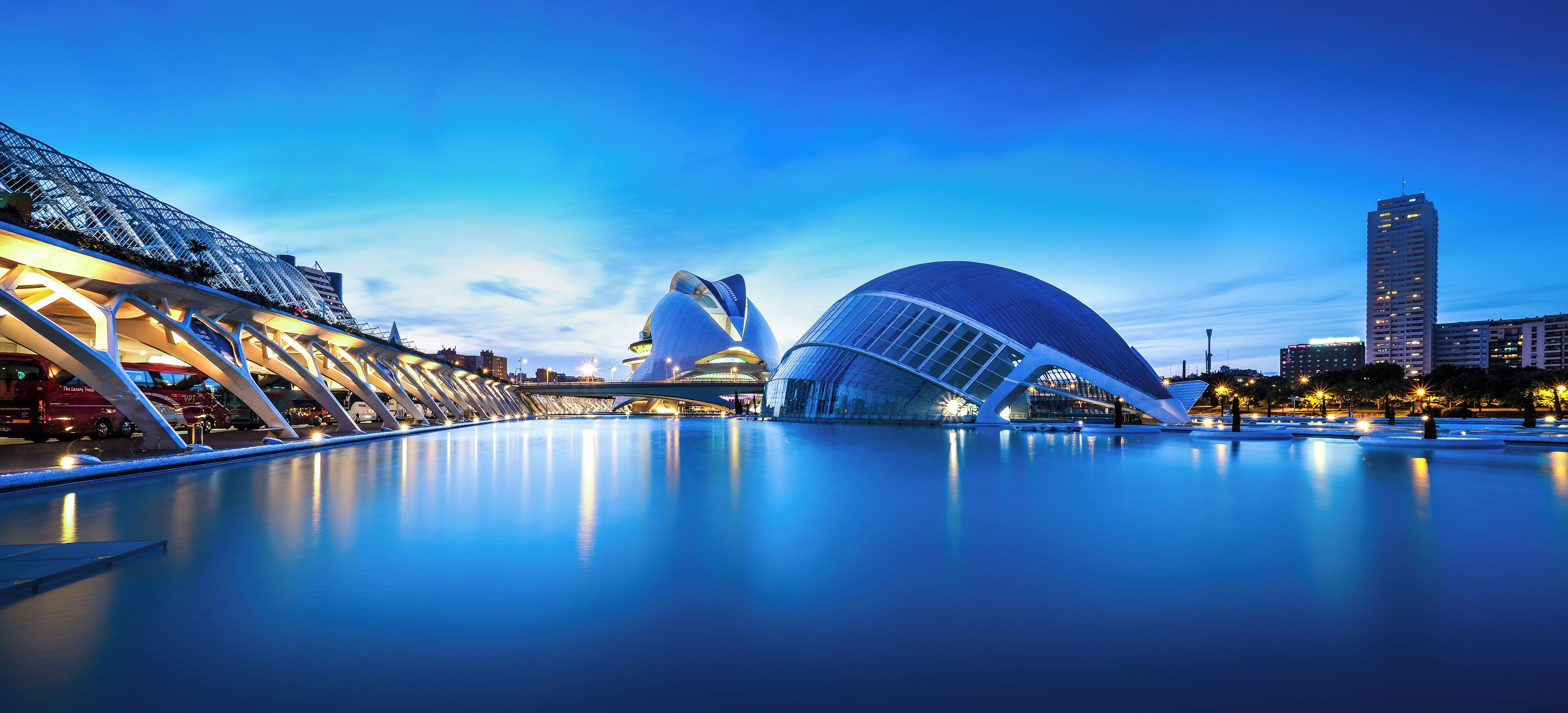 Ciutat de les Arts i les Ciències (City of Arts and Sciences) at night, Valencia, Spain
