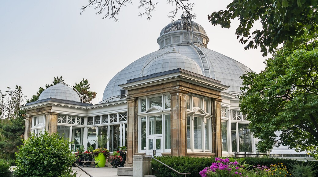 Allan Gardens (founded in 1858) - one of oldest public parks in Toronto with conservatory (greenhouse) and playground. Toronto, Ontario, Canada.