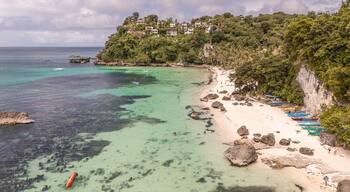 Aerial view of Boracay Island, White Beach, Western Visayas, Philippines.