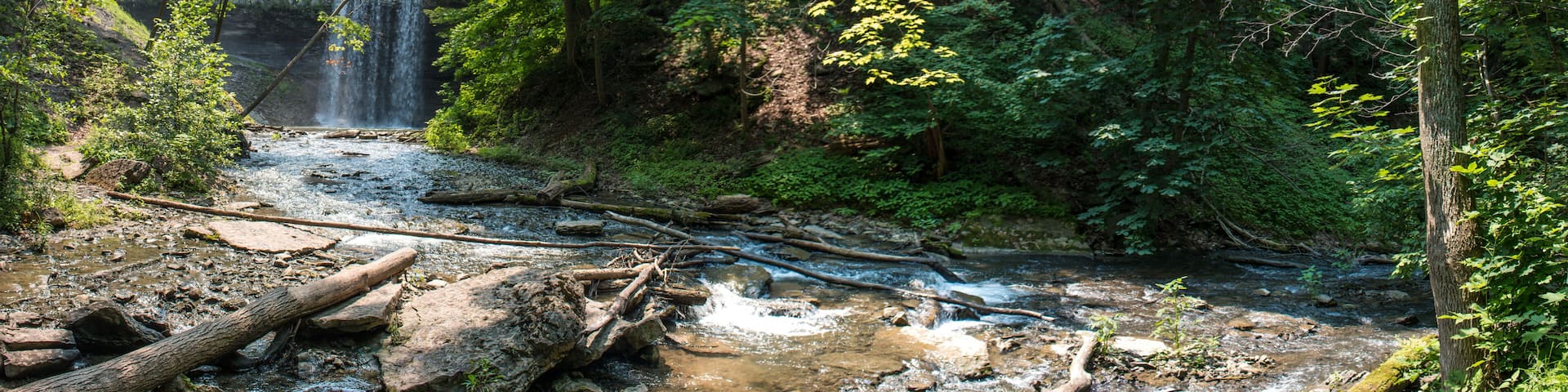 Decew Falls from the gorge below Morningstar Mill turbine shed St Catharines Niagara Region