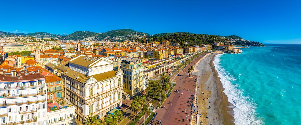 Aerial view of Nice, Nice, the capital of the Alpes-Maritimes department on the French Riviera