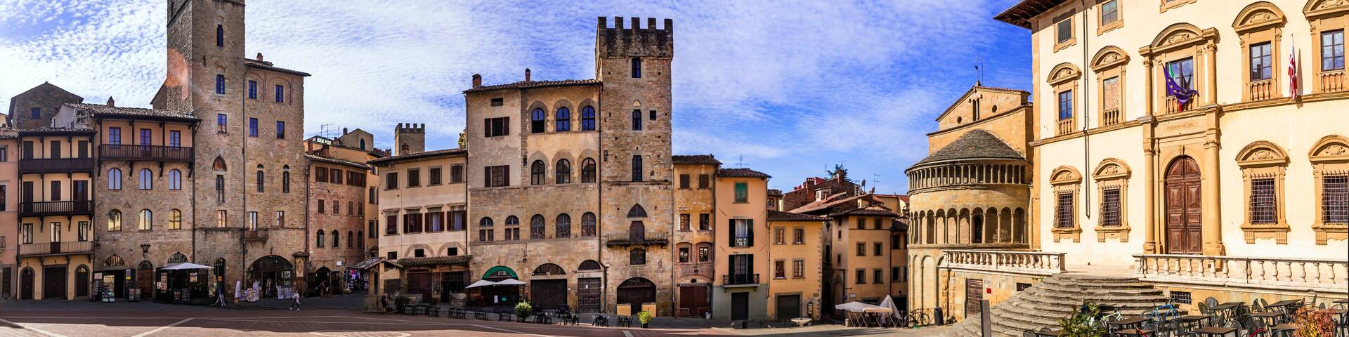 Italy travel and scenic places. Arezzo - beautiful medieval town in Tuscany . Panoramic view of main city scquare - Piazza grande
