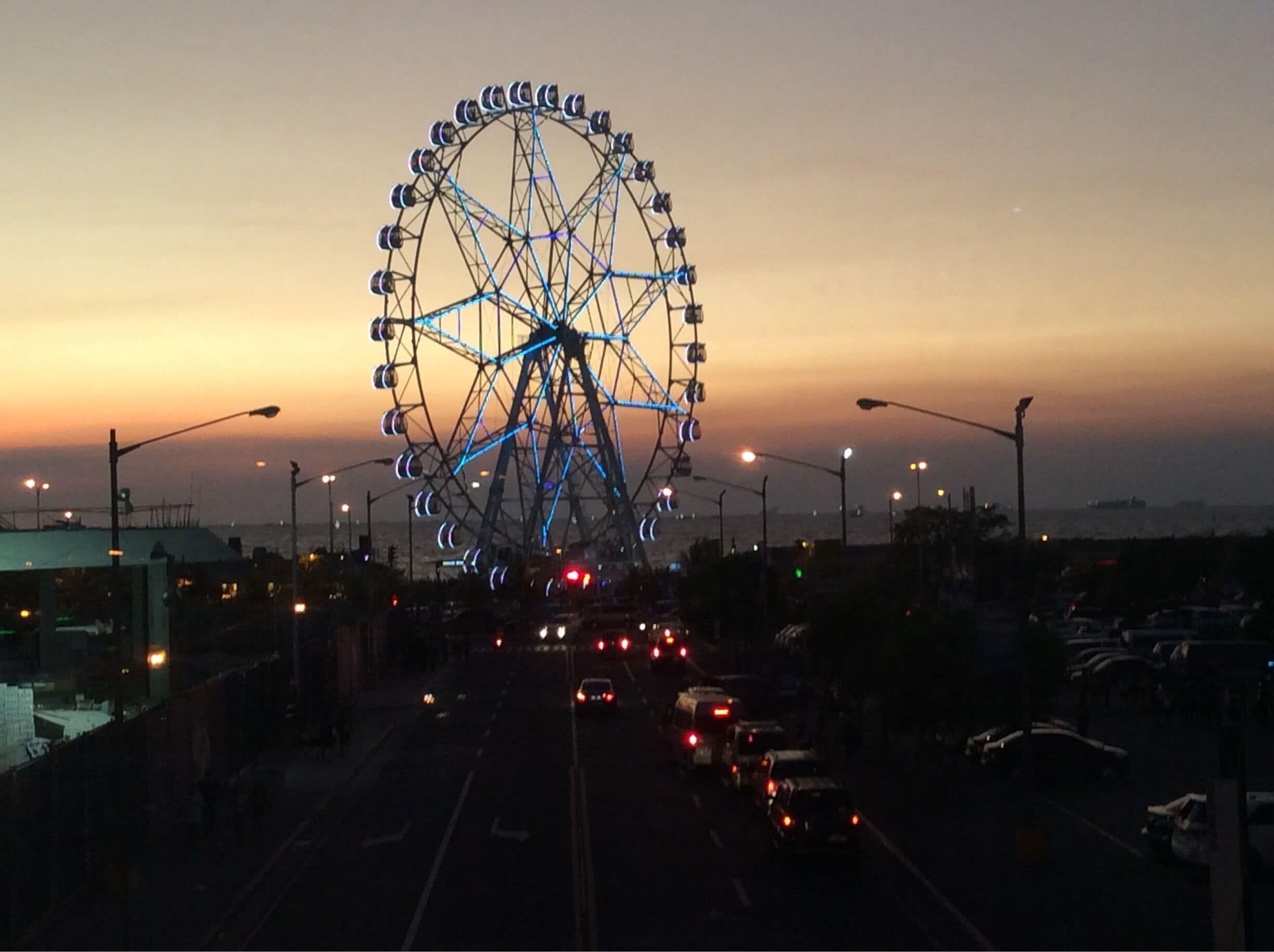 Ferris wheel
The Mall of Asia Eye is a 55-metre (180 ft) tall Ferris wheel which opened to the public at the SM Mall of Asia complex on December 18, 2011. It has 36 air-conditioned gondolas, each able to carry up to six persons, giving a maximum capacity of 216 passengers. It operates from 10:00 until 01:00 on Fridays and Saturdays, and from noon until midnight the rest of the week.[citation needed] Food, drinks, animals, and pregnant women are not permitted, and children under 42" must be accompanied by an adult.