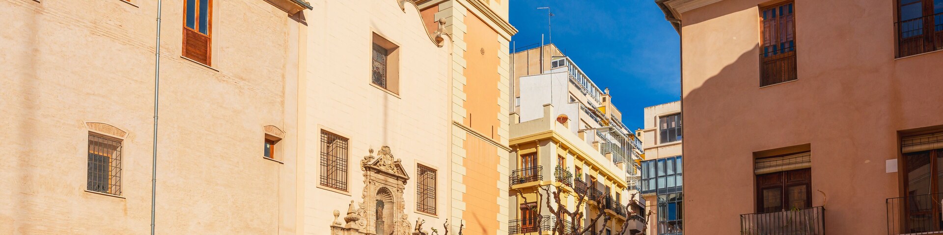 View of The Pillar Square in Ciutat Vella district, Valencia, Spain