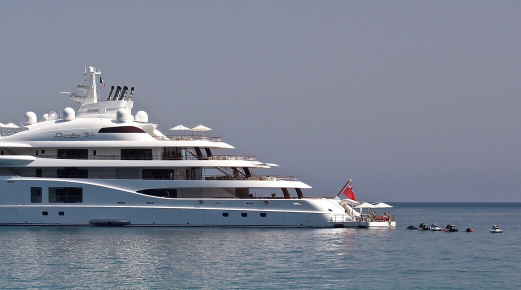 Quantum Blue anchored at Taormina, Sicily, Italy in September 2015.