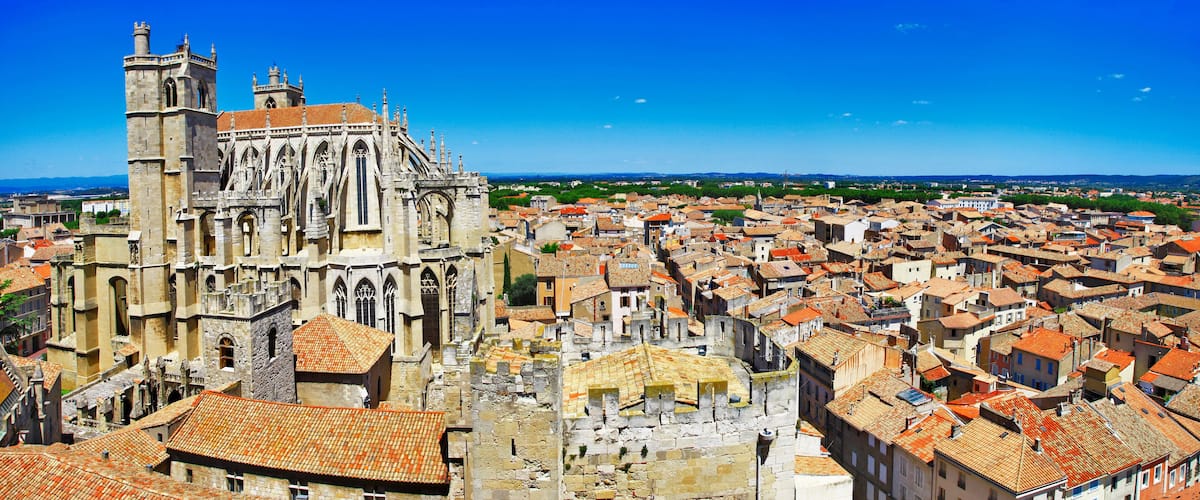 Narbonne , panoramic view with cathedral. south France