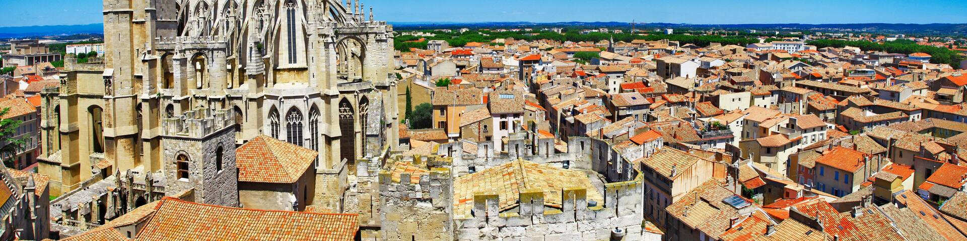 Narbonne , panoramic view with cathedral. south France