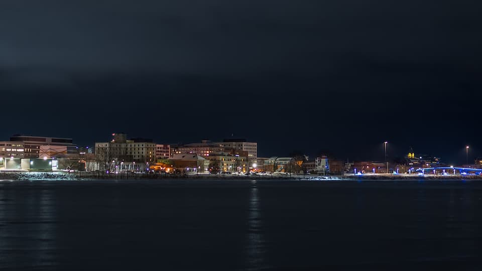 Downtown Fredericton on a winter night