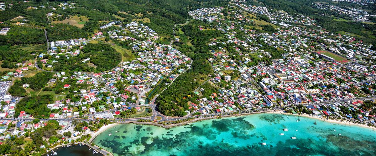 Aerial view of the south coast near Sainte-Anne, Grande-Terre, Guadeloupe, Lesser Antilles, Caribbean.