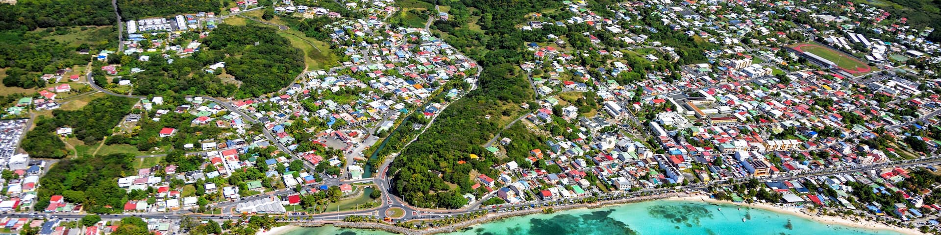 Aerial view of the south coast near Sainte-Anne, Grande-Terre, Guadeloupe, Lesser Antilles, Caribbean.