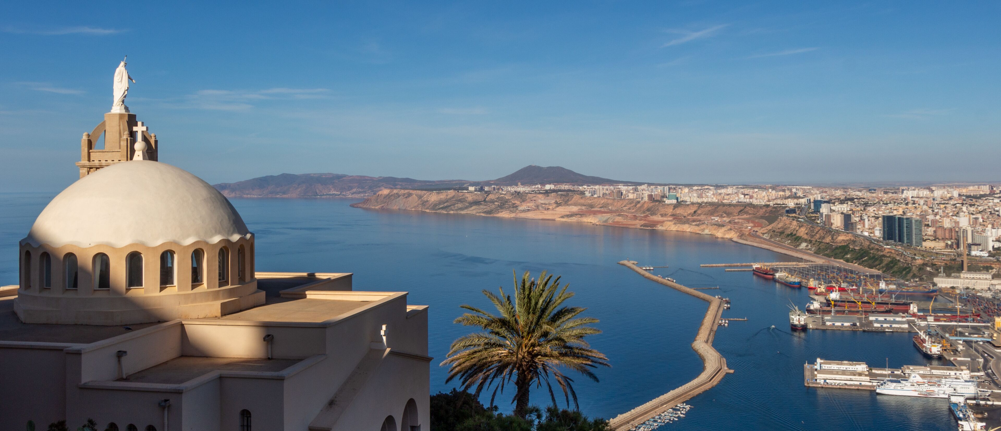 Panoramic view of Oran, Algeria, with the Santa Cruz chapel in the foreground.